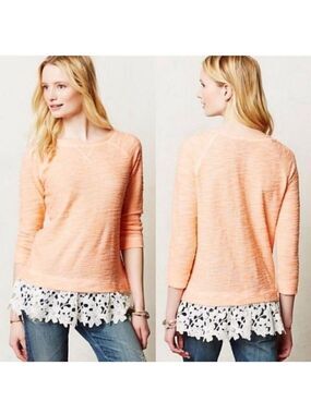 ANTHRO | Sunday in Brooklyn sweater lace top salmon pink orange sz XS